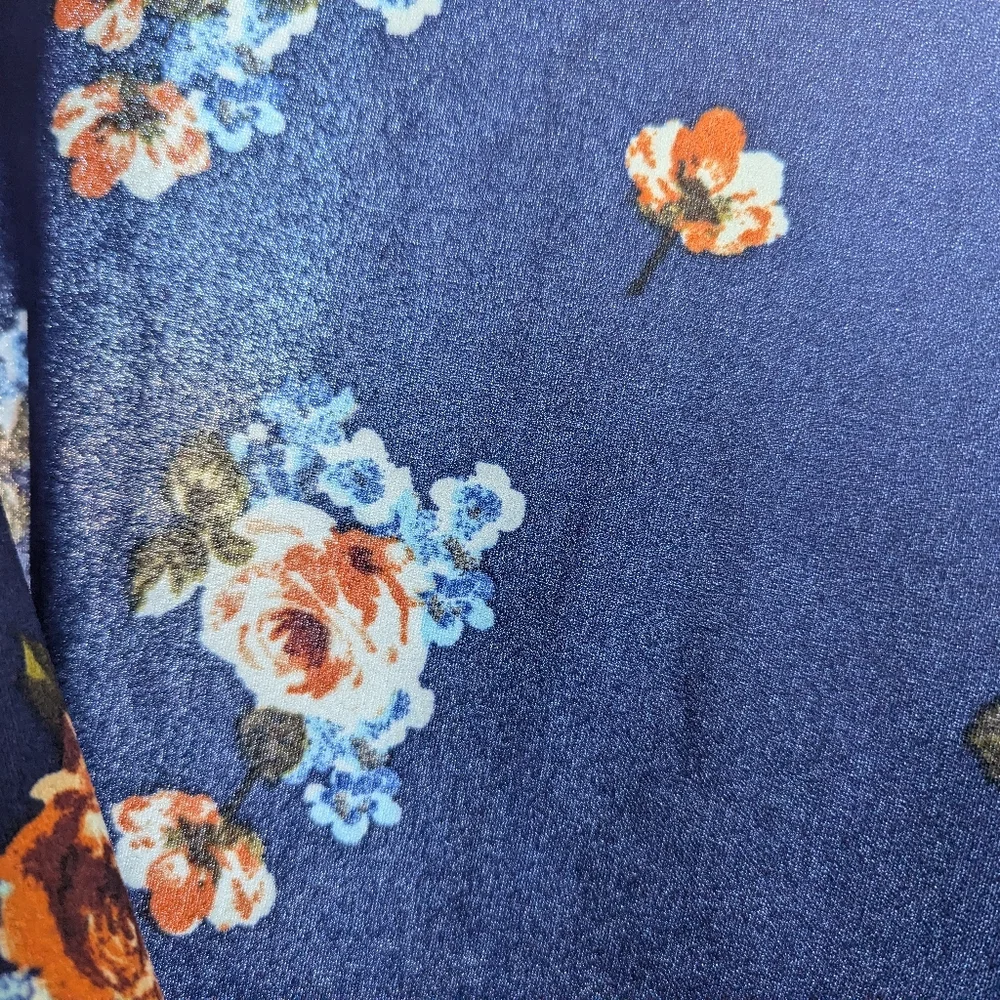 Blue Orange Floral Knit Fabric Stretch Opaque 1 Yard X 56
